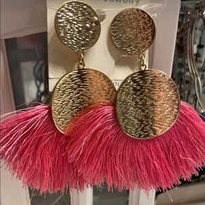 Gold and Hot Pink Tassel Drop Earrings - Women Jewelry